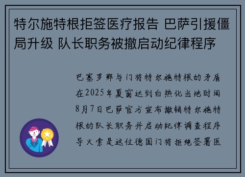 特尔施特根拒签医疗报告 巴萨引援僵局升级 队长职务被撤启动纪律程序