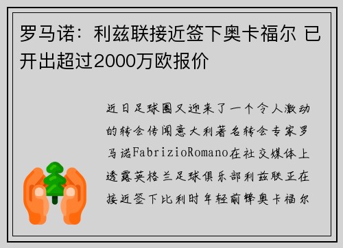 罗马诺：利兹联接近签下奥卡福尔 已开出超过2000万欧报价
