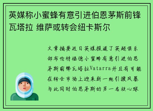 英媒称小蜜蜂有意引进伯恩茅斯前锋瓦塔拉 维萨或转会纽卡斯尔